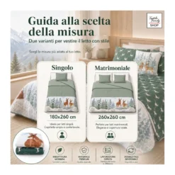 Copriletto Trapuntato Cervo Verde in Microfibra Mezza Stagione OEKO-TEX 260x260 cm