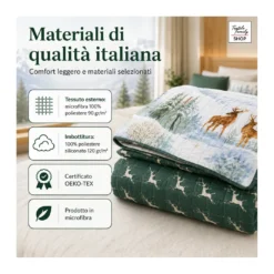 Copriletto Trapuntato Cervo Verde in Microfibra Mezza Stagione OEKO-TEX 260x260 cm