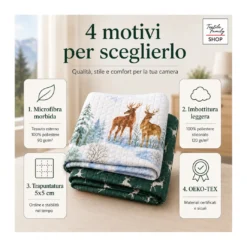 Copriletto Trapuntato Cervo Verde in Microfibra Mezza Stagione OEKO-TEX 260x260 cm