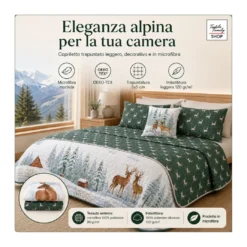 Copriletto Trapuntato Cervo Verde in Microfibra Mezza Stagione OEKO-TEX 260x260 cm