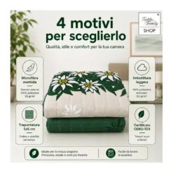 Copriletto Trapuntato Edelweiss Verde in Microfibra Mezza Stagione OEKO-TEX 260x260 cm