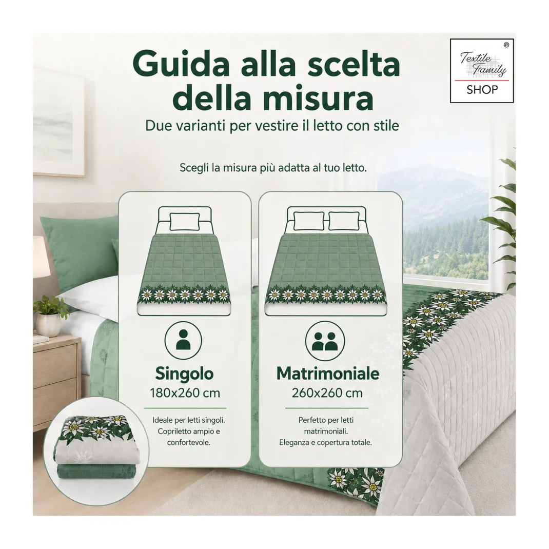 Copriletto Trapuntato Edelweiss Verde in Microfibra Mezza Stagione OEKO-TEX 260x260 cm