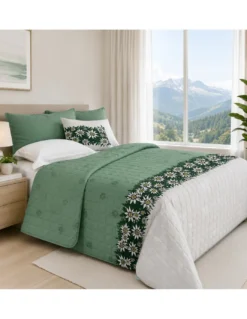 Copriletto Trapuntato Edelweiss Verde in Microfibra Mezza Stagione OEKO-TEX 260x260 cm