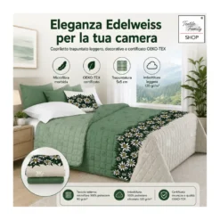 Copriletto Trapuntato Edelweiss Verde in Microfibra Mezza Stagione OEKO-TEX 260x260 cm