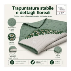 Copriletto Trapuntato Edelweiss Verde in Microfibra Mezza Stagione OEKO-TEX 260x260 cm