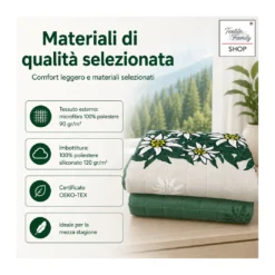 Copriletto Trapuntato Edelweiss Verde in Microfibra Mezza Stagione OEKO-TEX 260x260 cm