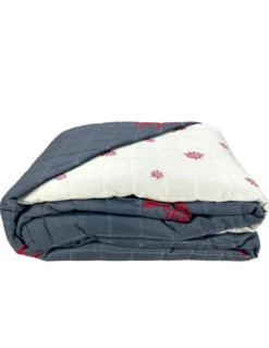 Copriletto Trapuntato "Edelweiss" Grigio - Microfibra Morbida con Motivo Rosso, Imbottitura Leggera, Made in Italy