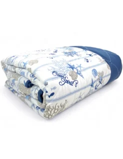 COPRILETTO Trapuntato FIOCCO MARE Coralli e Conchiglie con fondo a Righe Made in Italy