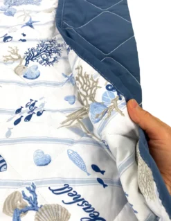 COPRILETTO Trapuntato FIOCCO MARE Coralli e Conchiglie con fondo a Righe Made in Italy