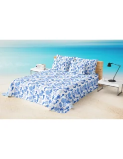 COPRILETTO Trapuntato FIOCCO CAVALLUCCI Marini BLU Made in Italy