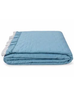 Copriletto Trapuntato Matrimoniale con Volant Azzurro Polvere/Grigio in Microfibra 250x250 cm