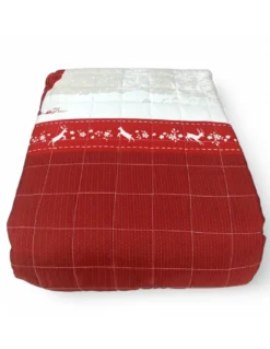 Copriletto Trapuntato Monte Soglio Rosso - Stile Chalet con Cervi e Foresta - Microfibra Leggera Made in Italy