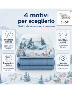 Copriletto Trapuntato Paesaggio Montano Azzurro in Microfibra Mezza Stagione OEKO-TEX Made in Italy 260x260