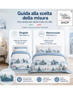 Copriletto Trapuntato Paesaggio Montano Azzurro in Microfibra Mezza Stagione OEKO-TEX Made in Italy 260x260