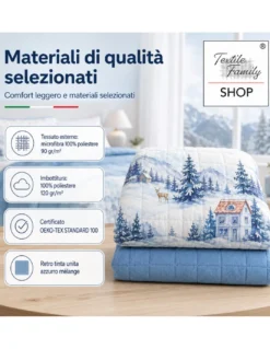 Copriletto Trapuntato Paesaggio Montano Azzurro in Microfibra Mezza Stagione OEKO-TEX Made in Italy 260x260