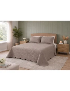 Copriletto Trapuntato Venezia Matrimoniale 250x250 Tortora, Microfibra Manopesca, Trapuntatura Quadretti, 100 g/m², Bordo a Onde