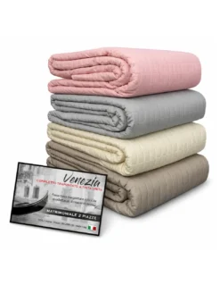 Copriletto Trapuntato Venezia Matrimoniale 250x250 Rosa – Microfibra Manopesca, Trapuntatura Quadretti, 100 g/m², Bordo a Onde