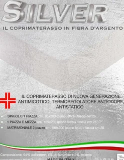 COPRIMATERASSO in fibra D'ARGENTO SILVER Made in Italy