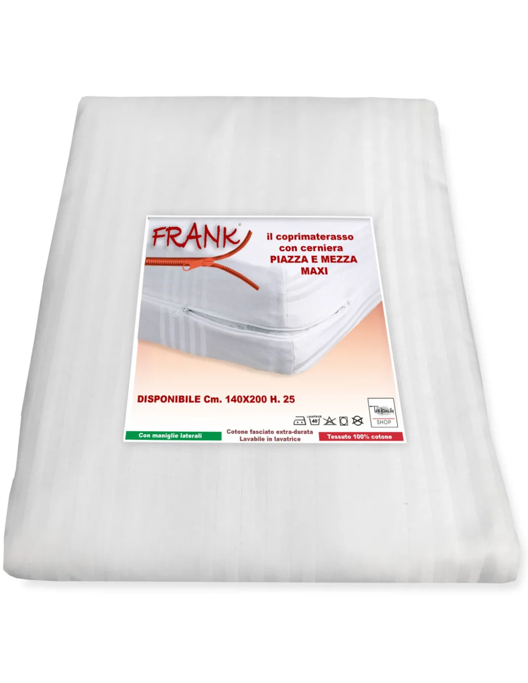COPRIMATERASSO INTERO FRANK CON CERNIERA ZIP MISURA francese CM. 140 PIAZZA E MEZZA grande