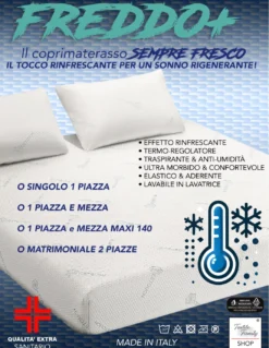 Coprimaterasso Rinfrescante Freddo+ Ice-Touch, Estivo, Termoregolatore, Traspirante, Anti-Umidità, Morbido, Elasticizzato