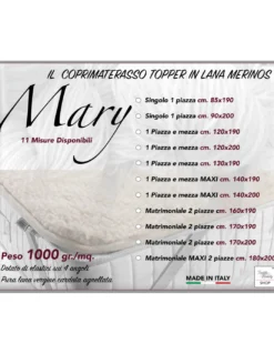 COPRIMATERASSO Topper MARY in vera LANA MERINOS 1000 gr. in 11 misure differenti