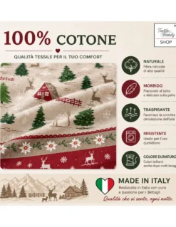 Copripiumino Baita e Pini Tirolese in Cotone 100%, Montagna, Patella 40 cm, Made in Italy