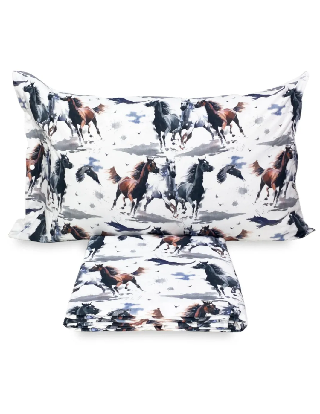 COPRIPIUMINO CAVALLO Cavalli in corsa in Puro cotone Made in Italy