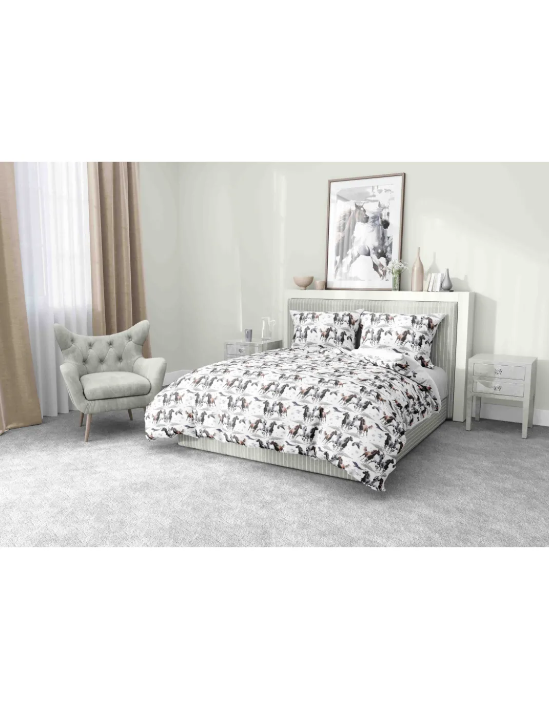COPRIPIUMINO CAVALLO Cavalli in corsa in Puro cotone Made in Italy