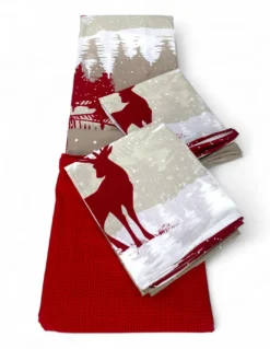 Copripiumino Cervo Alpi Rosso - Set Invernale 100% Cotone - Stile Montagna, Morbido e Traspirante