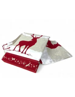 Copripiumino Cervo Alpi Rosso - Set Invernale 100% Cotone - Stile Montagna, Morbido e Traspirante