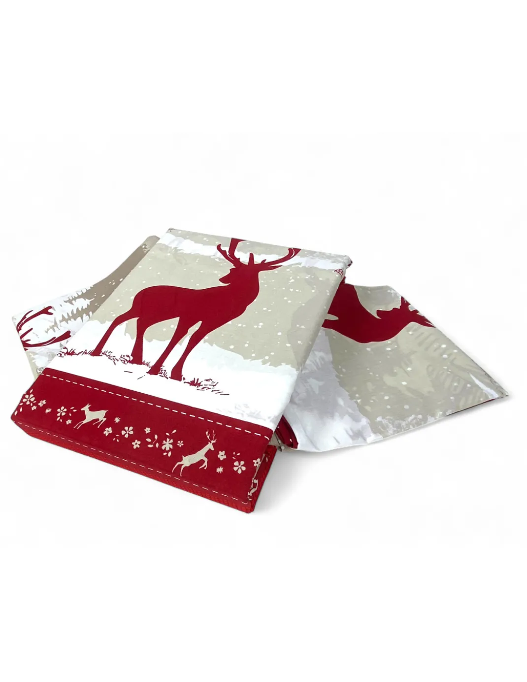 Copripiumino Cervo Alpi Rosso - Set Invernale 100% Cotone - Stile Montagna, Morbido e Traspirante