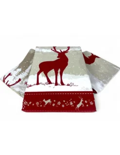 Copripiumino Cervo Alpi Rosso - Set Invernale 100% Cotone - Stile Montagna, Morbido e Traspirante