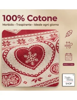Copripiumino Cuore e Baita Rosso Cotone 100% Made in Italy - con Patella 40 cm e Federe Disegno Piazzato