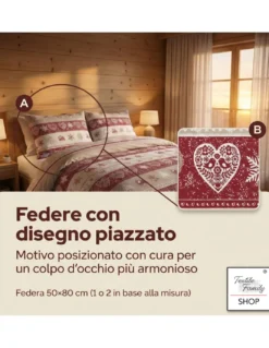 Copripiumino Cuore e Baita Rosso Cotone 100% Made in Italy - con Patella 40 cm e Federe Disegno Piazzato