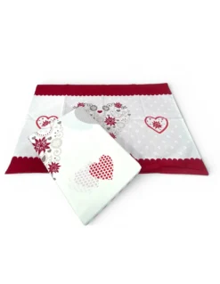Copripiumino Cuore Stella Alpina Rosso 100% Cotone - Set Letto Invernale con Federe, Bottoni e Patella 40 cm