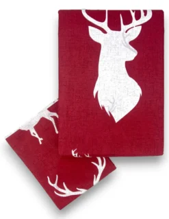 Copripiumino Double Face Cotone con Cervi Bianchi su Sfondo Bordeaux | Matrimoniale 255x200 cm | Stile Rustico Contemporaneo