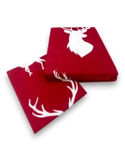 Copripiumino Double Face Cotone con Cervi Bianchi su Sfondo Bordeaux | Matrimoniale 255x200 cm | Stile Rustico Contemporaneo
