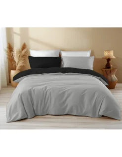 Copripiumino Double Face Grigio/Nero - 100% Cotone, Morbido e Traspirante, Made in Italy
