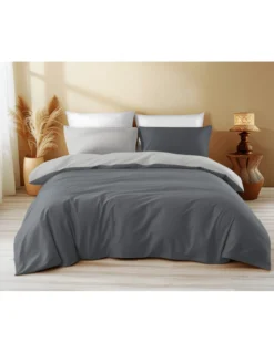 Copripiumino Double Face in Puro Cotone - Grigio Scuro/Grigio Chiaro - Made in Italy