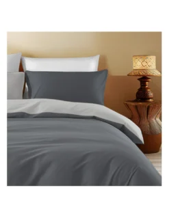 Copripiumino Double Face in Puro Cotone - Grigio Scuro/Grigio Chiaro - Made in Italy
