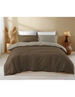 Copripiumino Double Face Marrone/Tortora - 100% Cotone, Morbido e Traspirante, Made in Italy