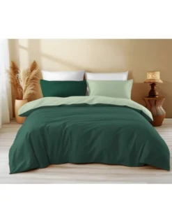 Copripiumino Double Face Verde Scuro/Verde Chiaro - 100% Cotone, Morbido e Traspirante, Made in Italy