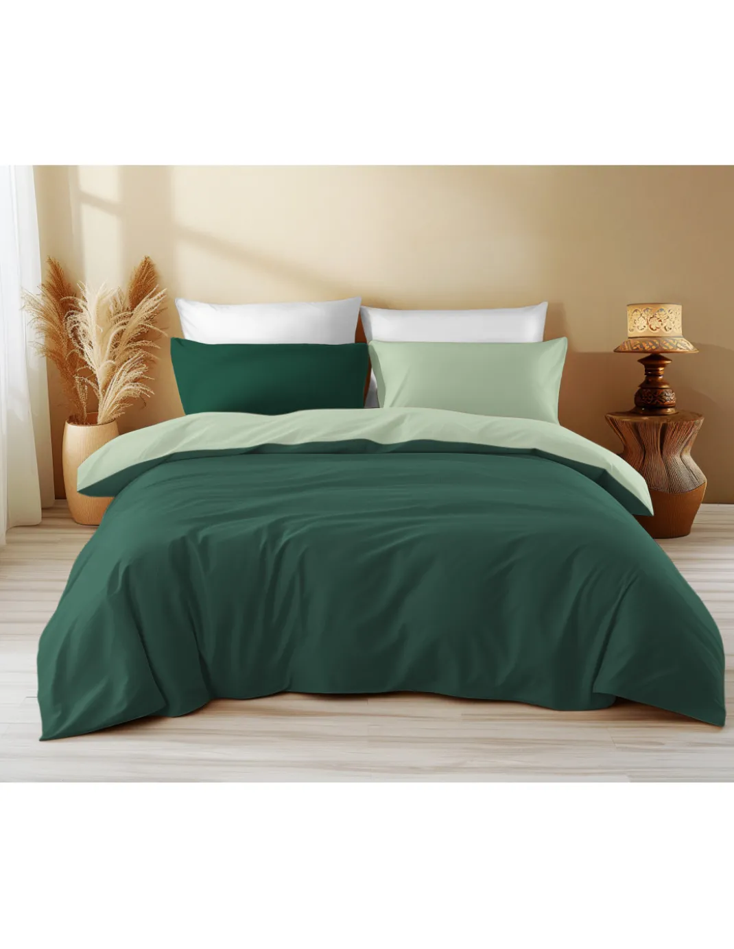 Copripiumino Double Face Verde Scuro/Verde Chiaro - 100% Cotone, Morbido e Traspirante, Made in Italy