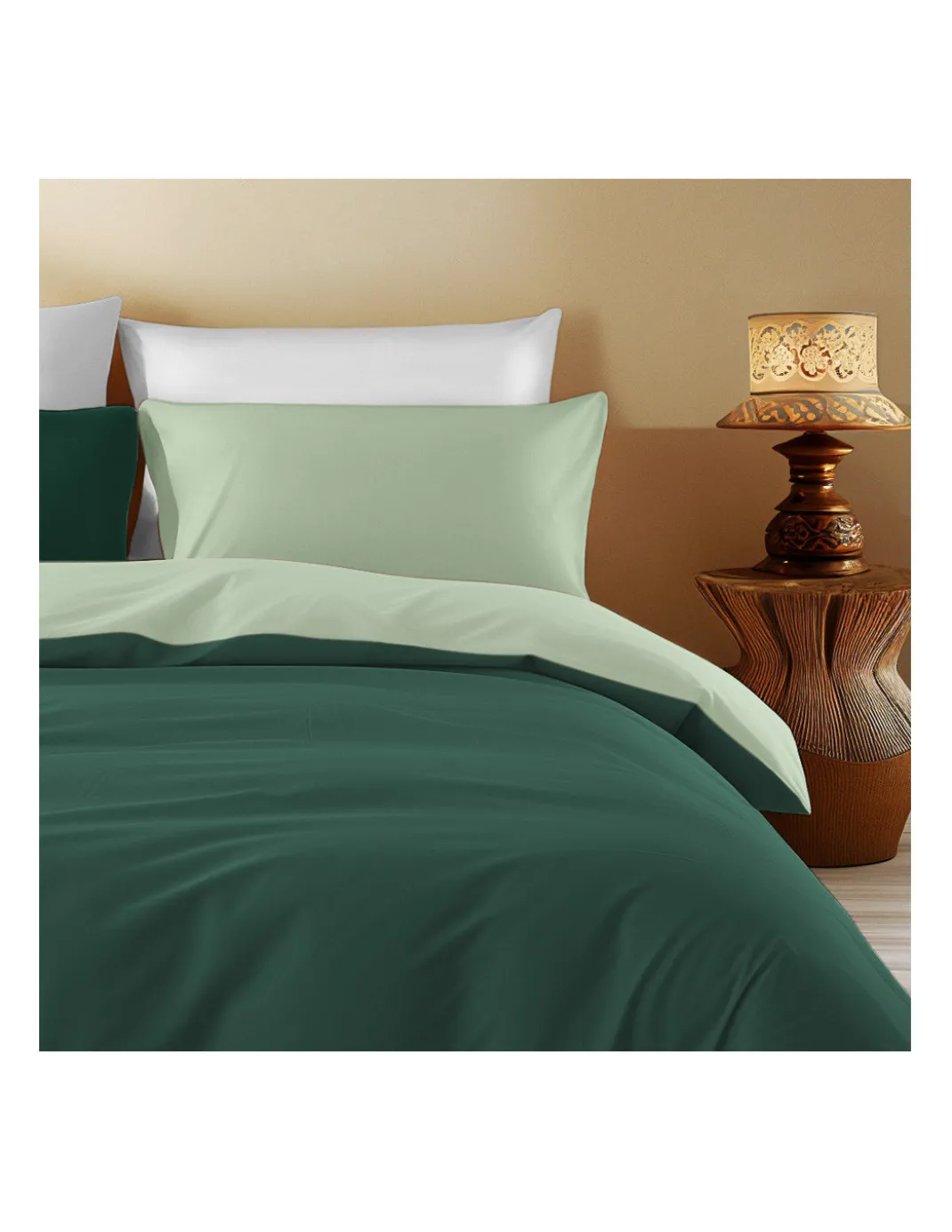 Copripiumino Double Face Verde Scuro/Verde Chiaro - 100% Cotone, Morbido e Traspirante, Made in Italy