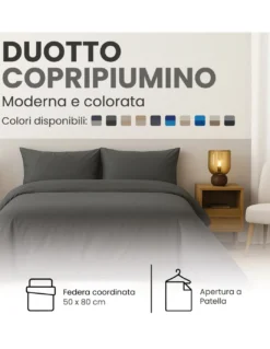 Copripiumino Duotto 4 Stagioni - Double Face Grigio e Antracite, Microfibra Traspirante, Certificato Oeko-Tex, Made in Italy