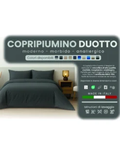 Copripiumino Duotto 4 Stagioni - Double Face Grigio e Antracite, Microfibra Traspirante, Certificato Oeko-Tex, Made in Italy