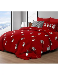 Copripiumino Elfi Natale Rosso - Set Letto Invernale 100% Cotone - Fantasia Natalizia Calda e Accogliente
