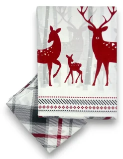 Copripiumino Fantasia Scozzese Cervo Rosso e Tartan Grigio in Cotone Double Face | Matrimoniale 255x200 cm con 2 Federe