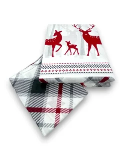 Copripiumino Fantasia Scozzese Cervo Rosso e Tartan Grigio in Cotone Double Face | Matrimoniale 255x200 cm con 2 Federe