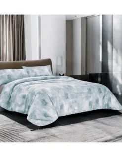 Copripiumino in Cotone Tempo di Dormire Azzurro, Made in Italy, Design Astratto, Patella Antiscivolo, Lavabile in Lavatrice